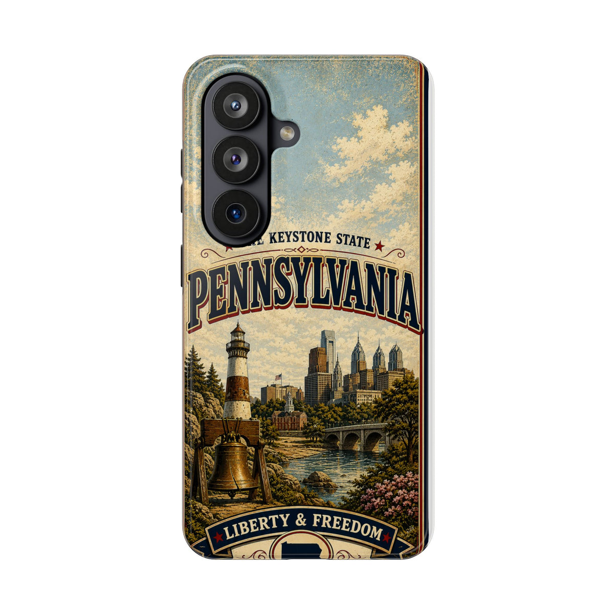 Pennsylvania Faux Patchwork Phone Case Keystone State Retro Liberty Bell Philadelphia Skyline Americana Freedom Cover
