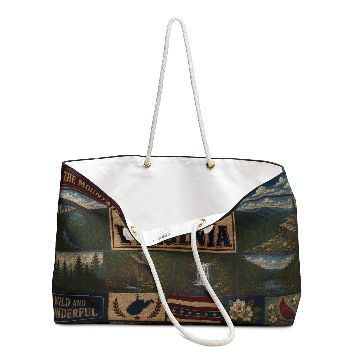 West Virginia Weekender Bag Wild and Wonderful Faux Patchwork Travel Tote Mountain State Adventure Overnight Gift