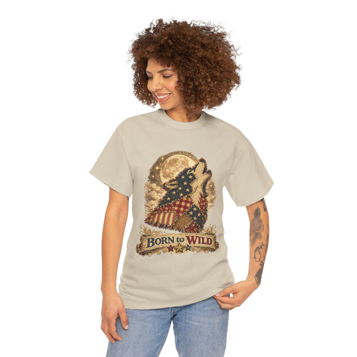 Born to Wild Wolf T-Shirt – Patriotic Howling Wolf Graphic Tee