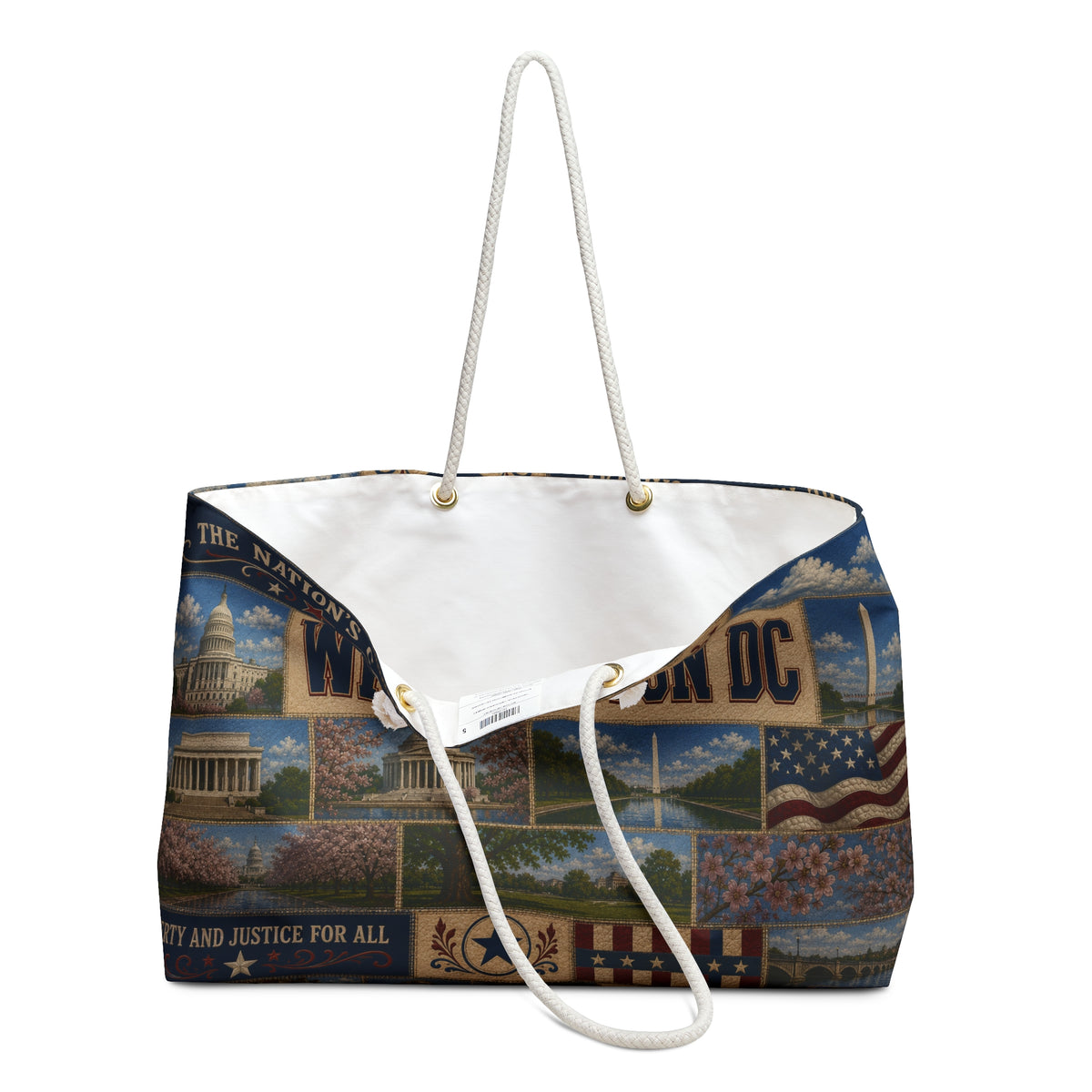 Washington DC Weekender Bag Nations Capital Faux Patchwork Travel Tote Liberty Justice Patriotic Souvenir Gift