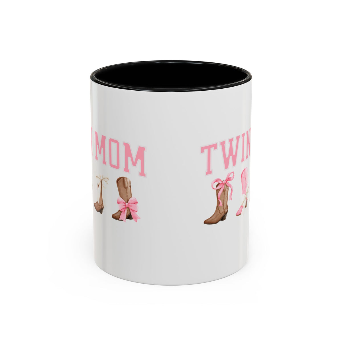 Twin Mom Letters Coffee Mug with Cowboy Boots and Bow – 11oz & 15oz Accent Mug – Cute Western Gift for Twin Moms