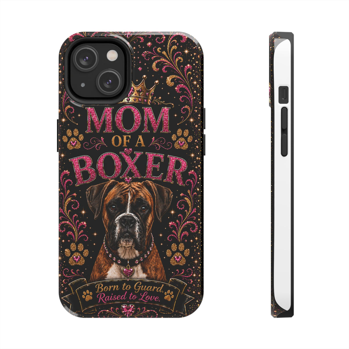 Mom of a Boxer Glitter Phone Case Born to Guard Raised to Love Vintage Dog Lover Gift Cover