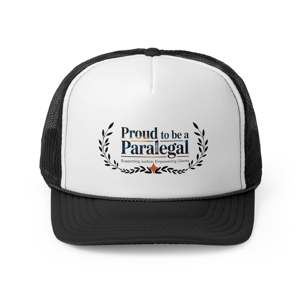 Paralegal Trucker Hat – Proud to Be a Paralegal | Supporting Justice, Empowering Clients | Legal Assistant Gift Cap