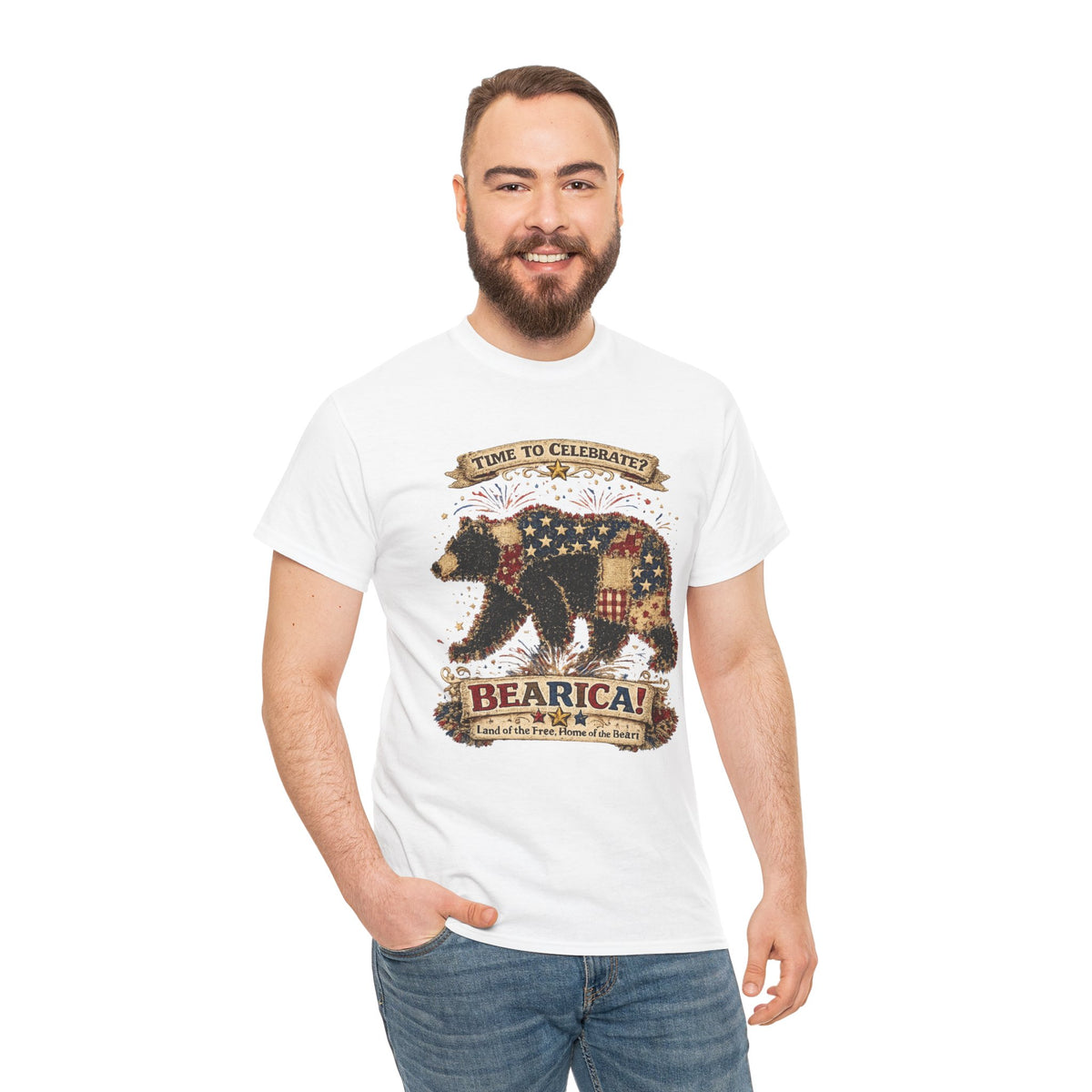 Bearica Patriotic Bear T-Shirt – "Time to Celebrate!" 4th of July Tee