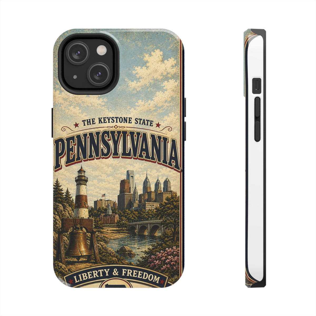 Pennsylvania Faux Patchwork Phone Case Keystone State Retro Liberty Bell Philadelphia Skyline Americana Freedom Cover