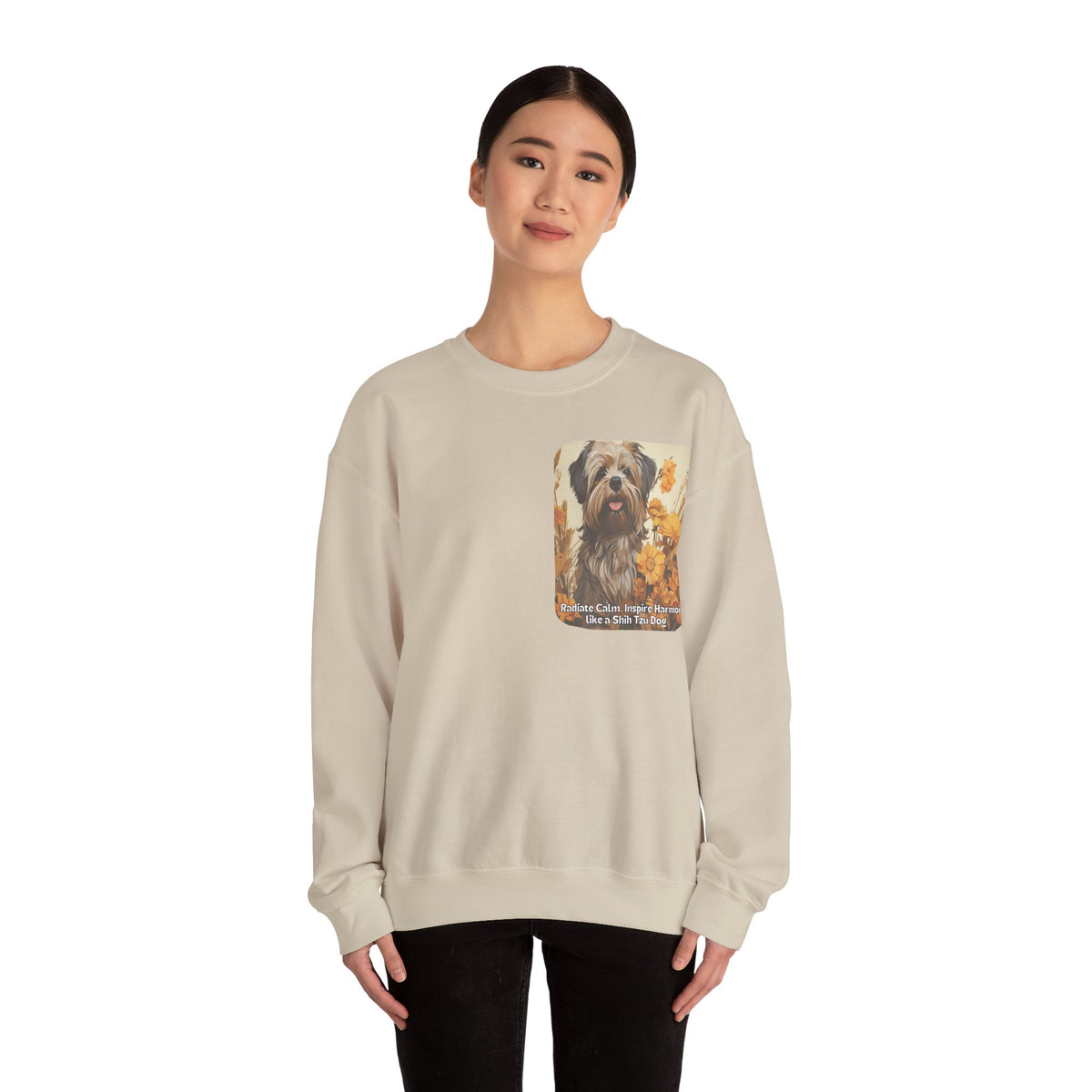 Copy of Shih Tzu Serenity Sweatshirt - 'Radiate Calm, Inspire Harmony' - Sunflower Dog Lover Hoodie (Front & Back Print)"