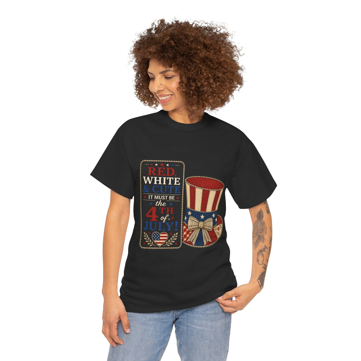 Patriotic 4th of July Tee – "Red, White & I Must Be the 4th" Uncle Sam Hat Design