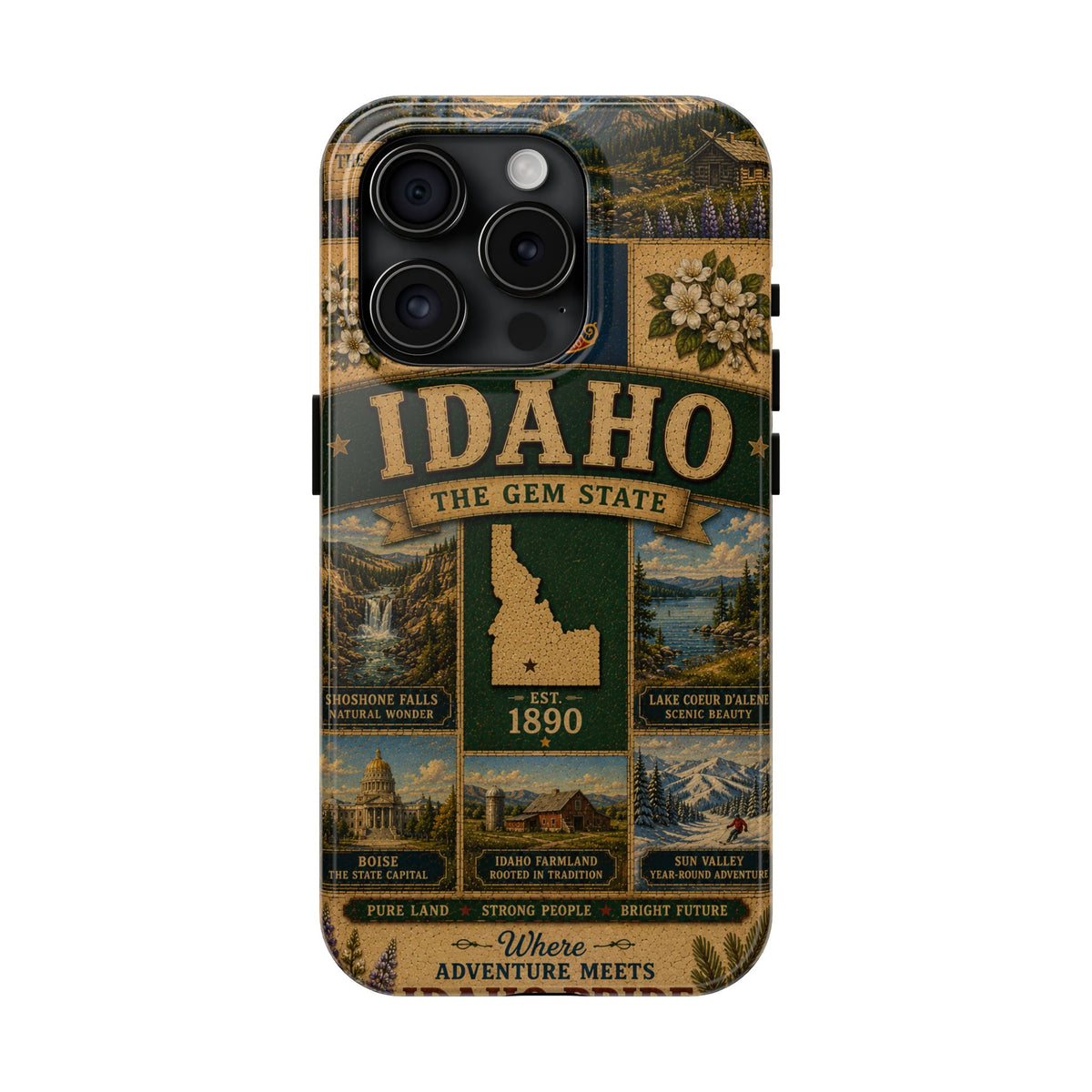 Idaho Gem State Faux Patchwork Phone Case Vintage Travel Poster Retro State Pride Cover