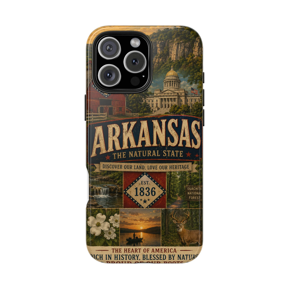 Arkansas Faux Patchwork Phone Case The Natural State Vintage Travel Poster Retro Pride Cover