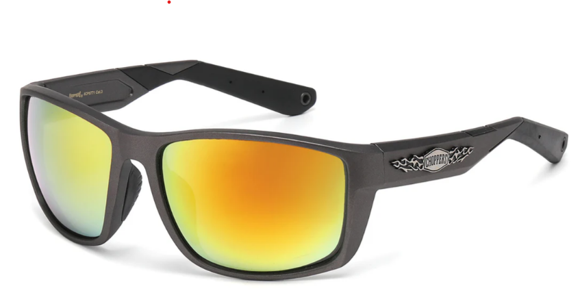 Choppers 8CP6771 Wraparound Sunglasses – UV400 Sports Biker Shades, Polycarbonate Frame, Smoke & Mirror Lens, Men’s Riding Eyewear