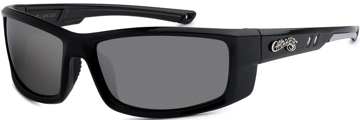 Choppers 8CP6790 Wrap Sunglasses – UV400 Smoke Lens Biker Shades, Black Frame Men’s Riding Eyewear Durable Sport Glasses