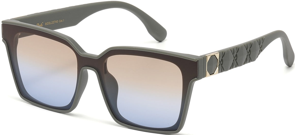Giselle 8GSL22740 Oversized Square Sunglasses – Gradient Lens Fashion Shades, Olive Frame Gold Accent, Women’s Designer Eyewear