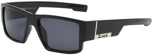 Locs 8LOC91085-BK Custom Name Sunglasses – Matte Black Square Wrap Street Shades with Smoke Lenses & Metal Logo