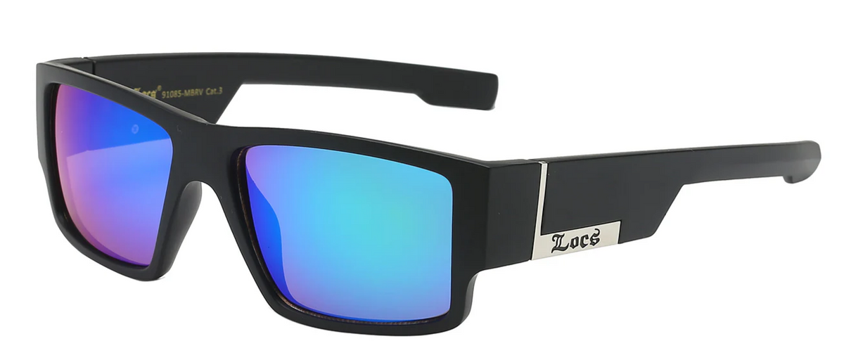 Locs 8LOC91085-MBRV Square Wrap Sunglasses – Matte Black Street Style Shades with Mirror Lenses & Metal Logo