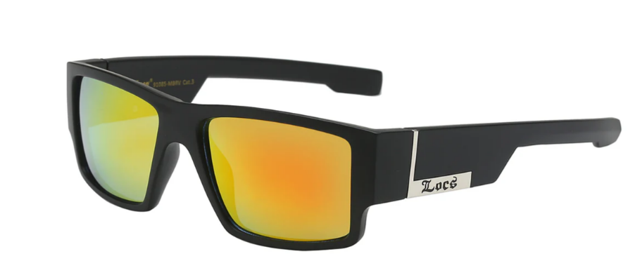 Locs 8LOC91085-MBRV Square Wrap Sunglasses – Matte Black Street Style Shades with Mirror Lenses & Metal Logo
