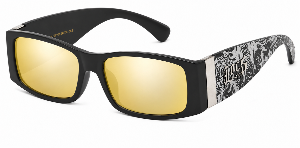 Locs 8LOC91171-GRFTSK Black Frame Blue Mirror Lens Sunglasses – Graphic Temple Streetwear Shades