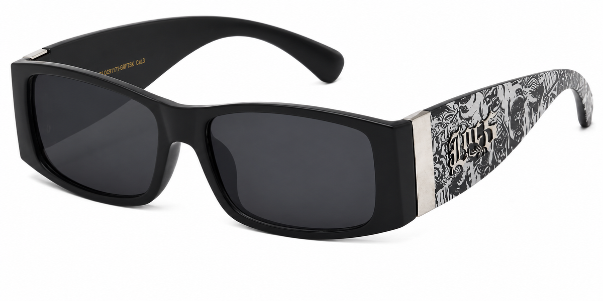 Locs 8LOC91171-GRFTSK Black Frame Blue Mirror Lens Sunglasses – Graphic Temple Streetwear Shades