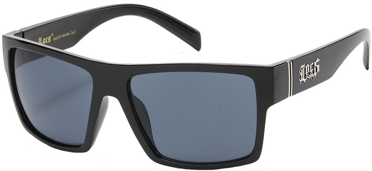 Matte Black Locs Sunglasses 8LOC91189-BK – Street Tough Sportswrap Shades with Smoke Lenses & Metal Logo