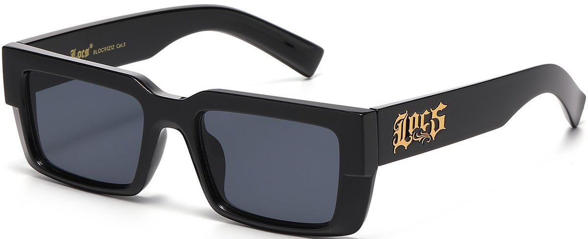 Locs 8LOC91212 Black Square Wrap Sunglasses – Premium Polycarbonate Street Shades with Smoke Lenses & Metal Logo