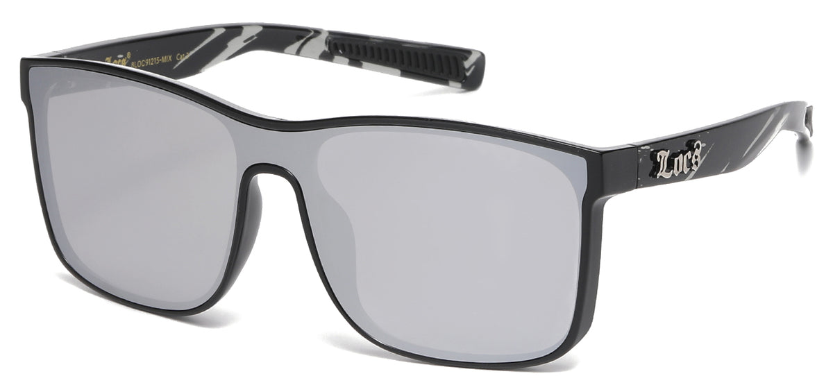 Locs 8LOC91215-MIX Square Wrap Sunglasses – Black Frame, Multi-Color Mirror Lenses, UV Protection