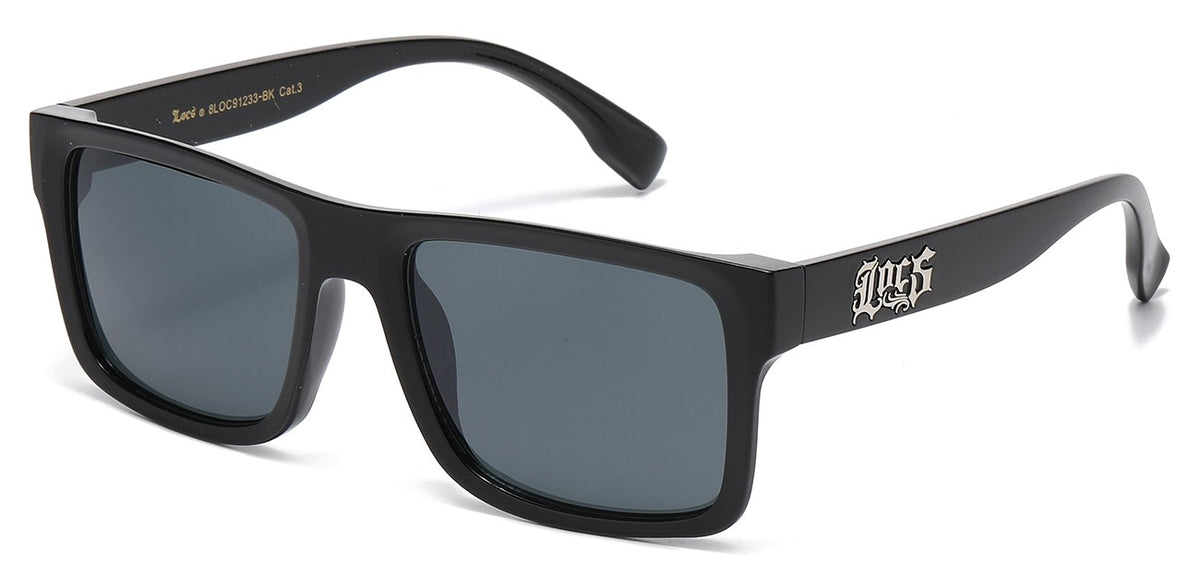 Locs 8LOC91233-BK Square Wrap Sunglasses – Black Frame with Smoke Lenses