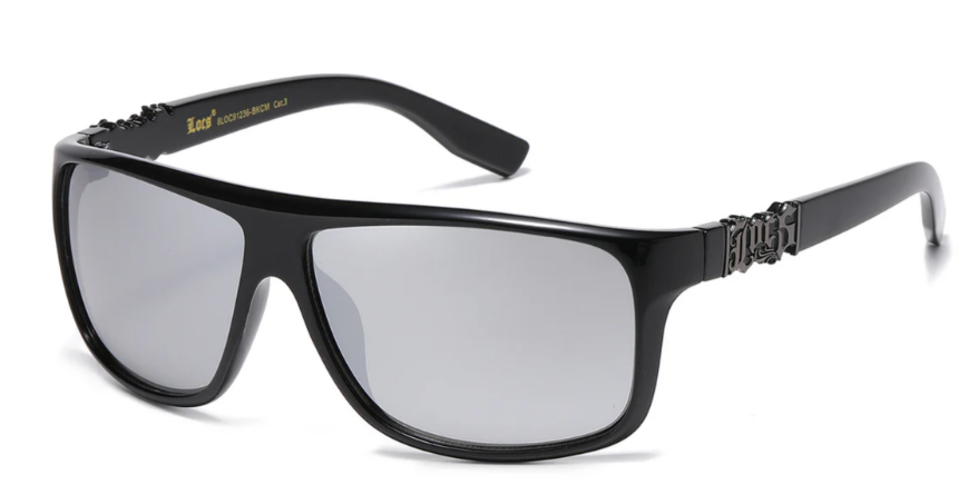 Locs 8LOC91236-BKCM Mirror Lens Sunglasses – Black Polycarbonate Sportswrap Street Shades with Metal Logo