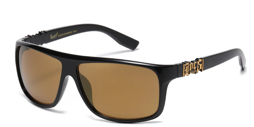 Locs 8LOC91236-BKCM Mirror Lens Sunglasses – Black Polycarbonate Sportswrap Street Shades with Metal Logo