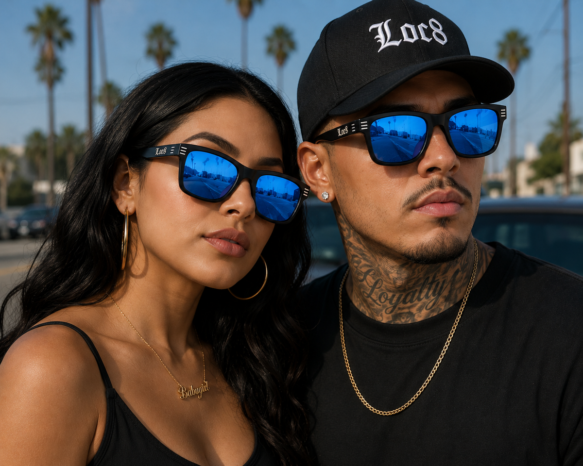 Locs 8LOC91313-BKCM Black Frame Blue Mirror Lens Sunglasses – Retro Streetwear Shades UV Protection