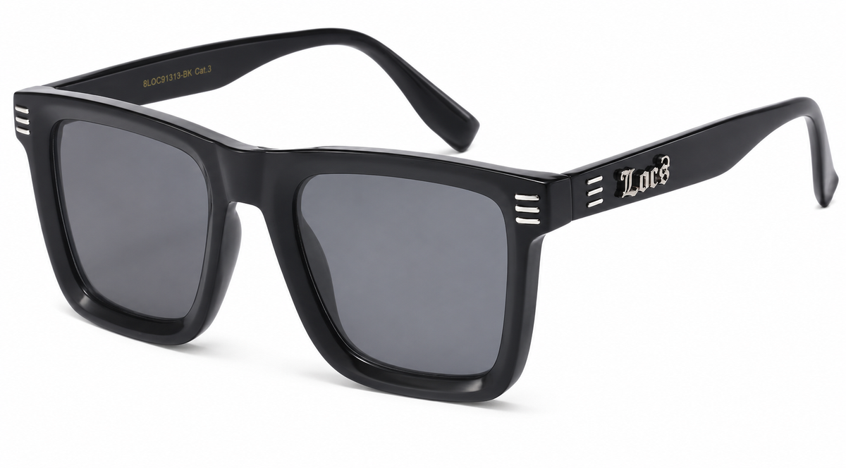 Locs 8LOC91323-BKCM Square Frame Sunglasses – Black Frame with Smoke Grey Lenses – UV400 Streetwear Shades