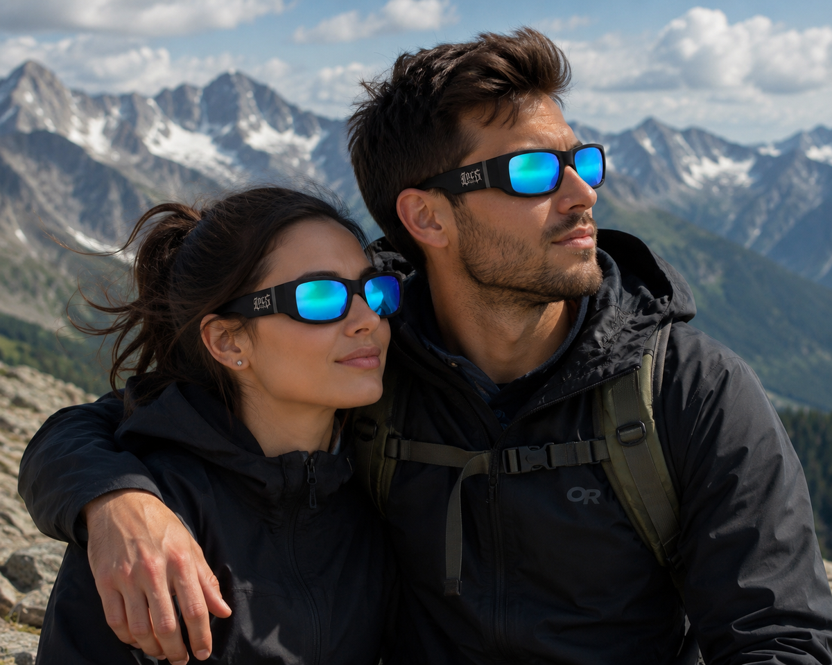 Locs 8LOC91320-BKCM Men's Rectangle Sunglasses – Black Frame with Blue Color Mirror Lenses – Streetwear UV400 Shades