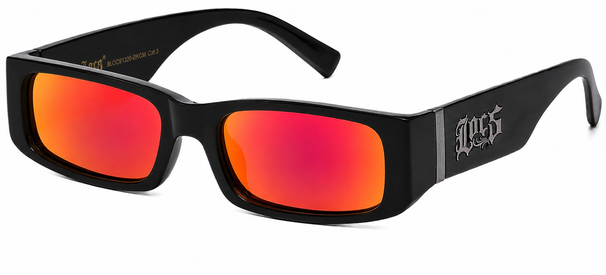 Locs 8LOC91320-BKCM Men's Rectangle Sunglasses – Black Frame with Blue Color Mirror Lenses – Streetwear UV400 Shades
