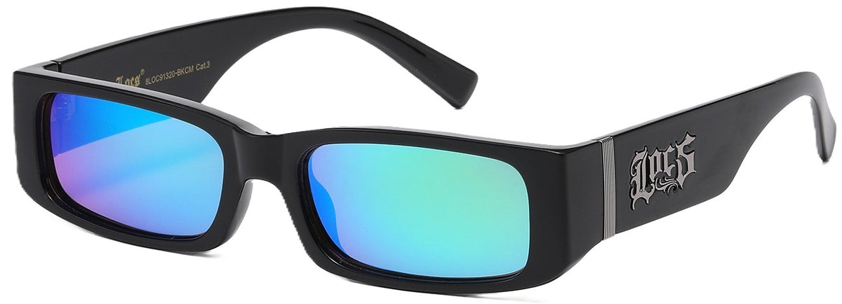 Locs 8LOC91320-BKCM Men's Rectangle Sunglasses – Black Frame with Blue Color Mirror Lenses – Streetwear UV400 Shades