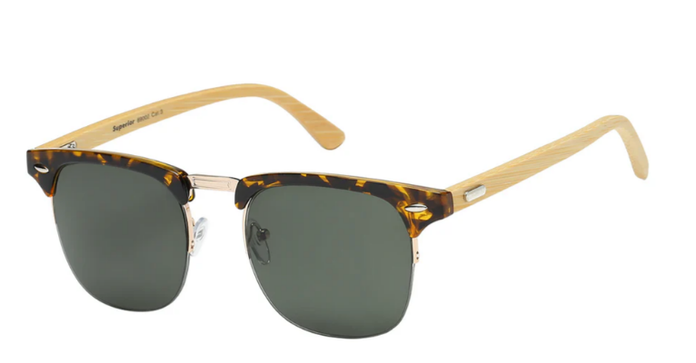 Superior 8SUP89002 Retro Square Soho Sunglasses – Metal Frame, Bamboo Temples, Unisex Vintage Shades