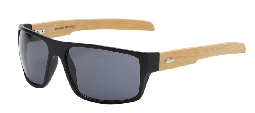 Superior 8SUP89012 Sporty Square Wrap Sunglasses – Eco-Friendly Bamboo Temples, Unisex Outdoor Shades