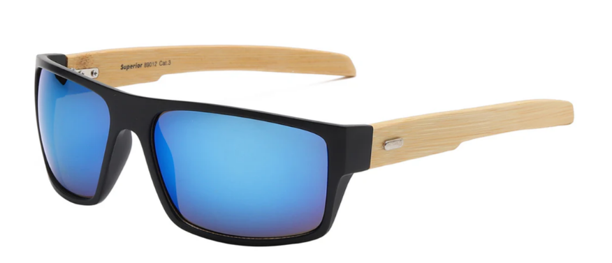 Superior 8SUP89012 Sporty Square Wrap Sunglasses – Eco-Friendly Bamboo Temples, Unisex Outdoor Shades
