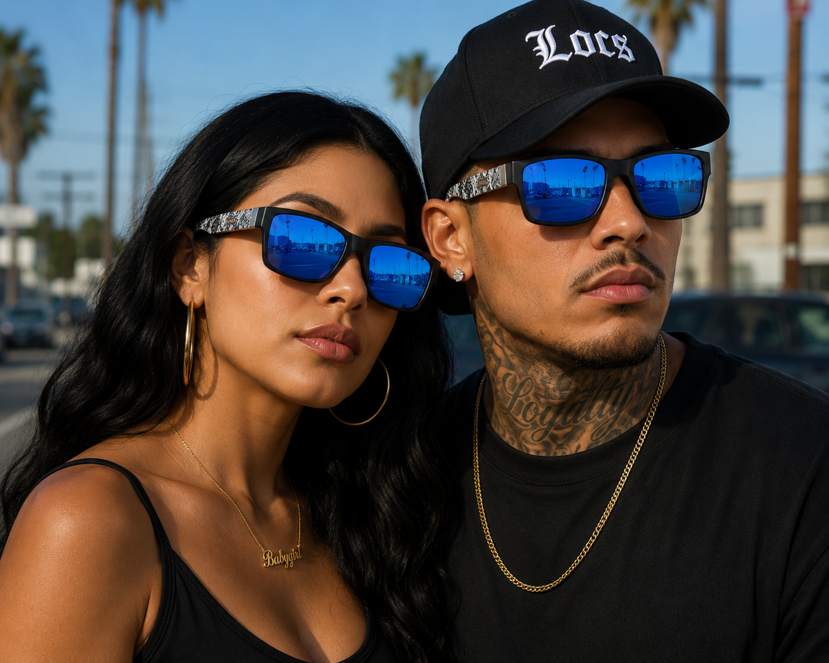 Locs 8LOC91171-GRFTSK Black Frame Blue Mirror Lens Sunglasses – Graphic Temple Streetwear Shades