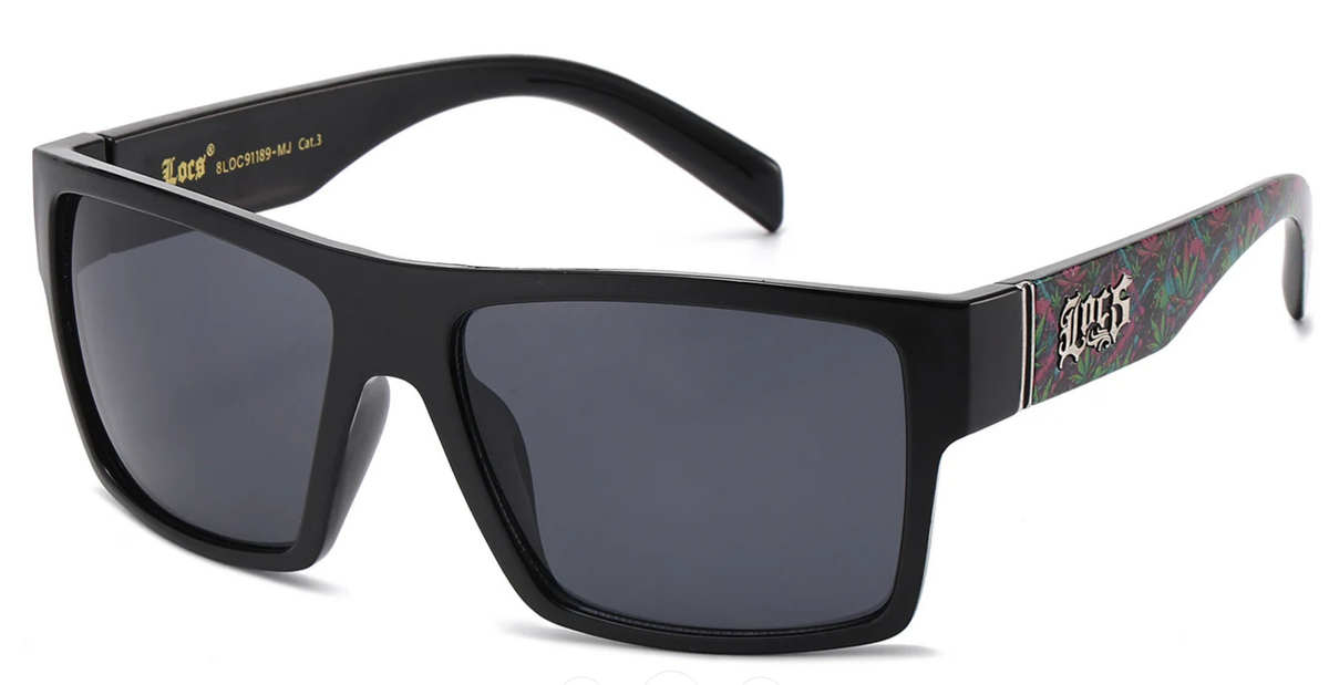 Locs 8LOC91189-MJ Rectangular Wrap Sunglasses – Cannabis Leaf Print, UV400 Protection
