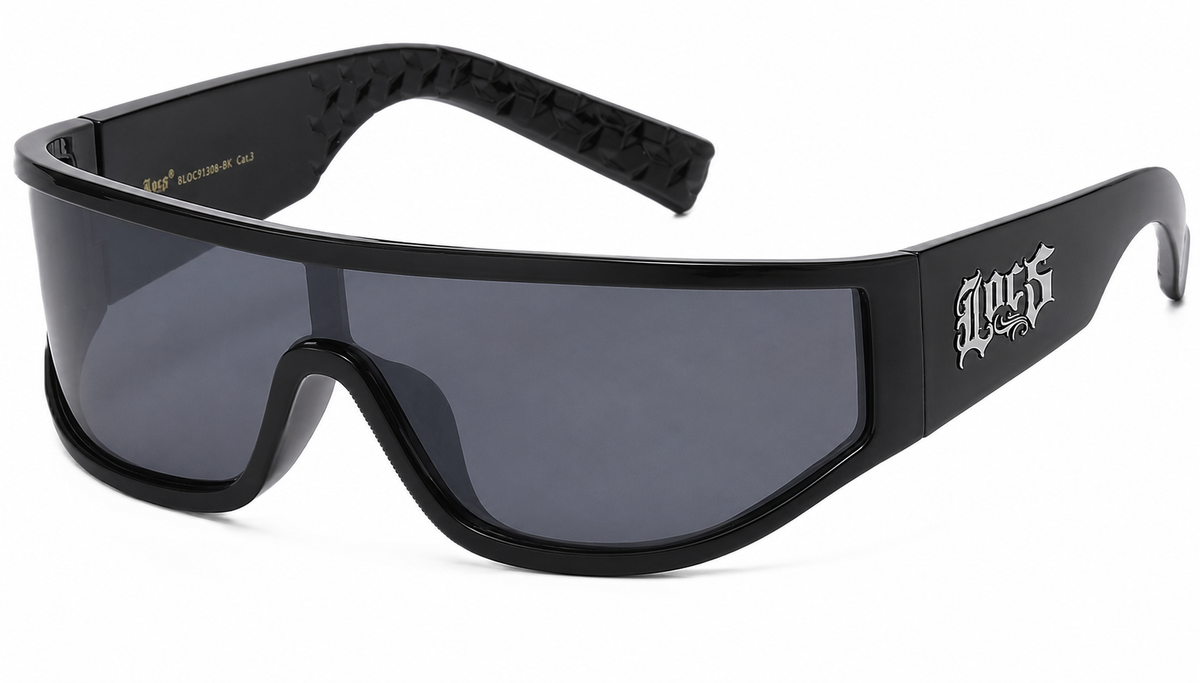 Locs 8LOC91308-BK Oversized Shield Sunglasses – Black Frame Smoke Lens Streetwear Shades