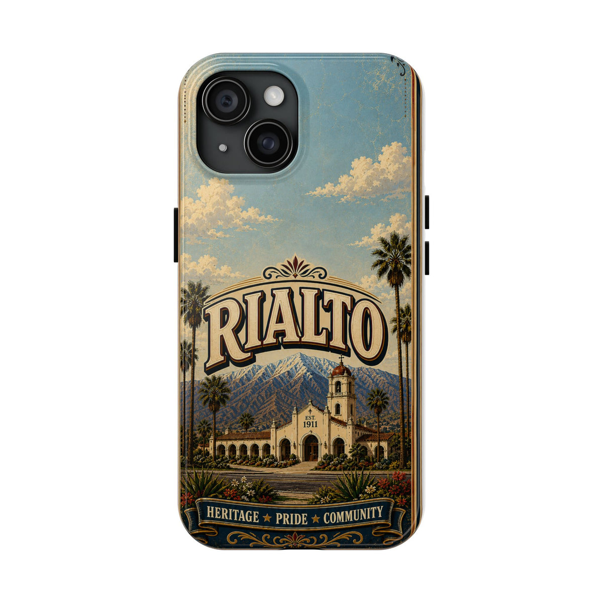 Rialto Heritage Pride Community Faux Patchwork Phone Case – Est 1911 Vintage California Travel Art Cover