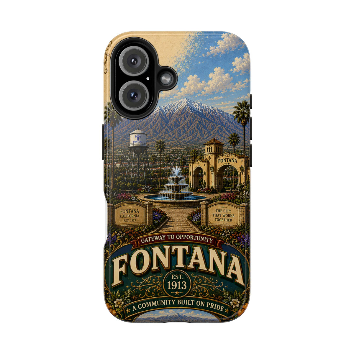 Fontana Faux Patchwork Phone Case – Gateway to Opportunity Retro Travel Cover for iPhone 17 Samsung S26