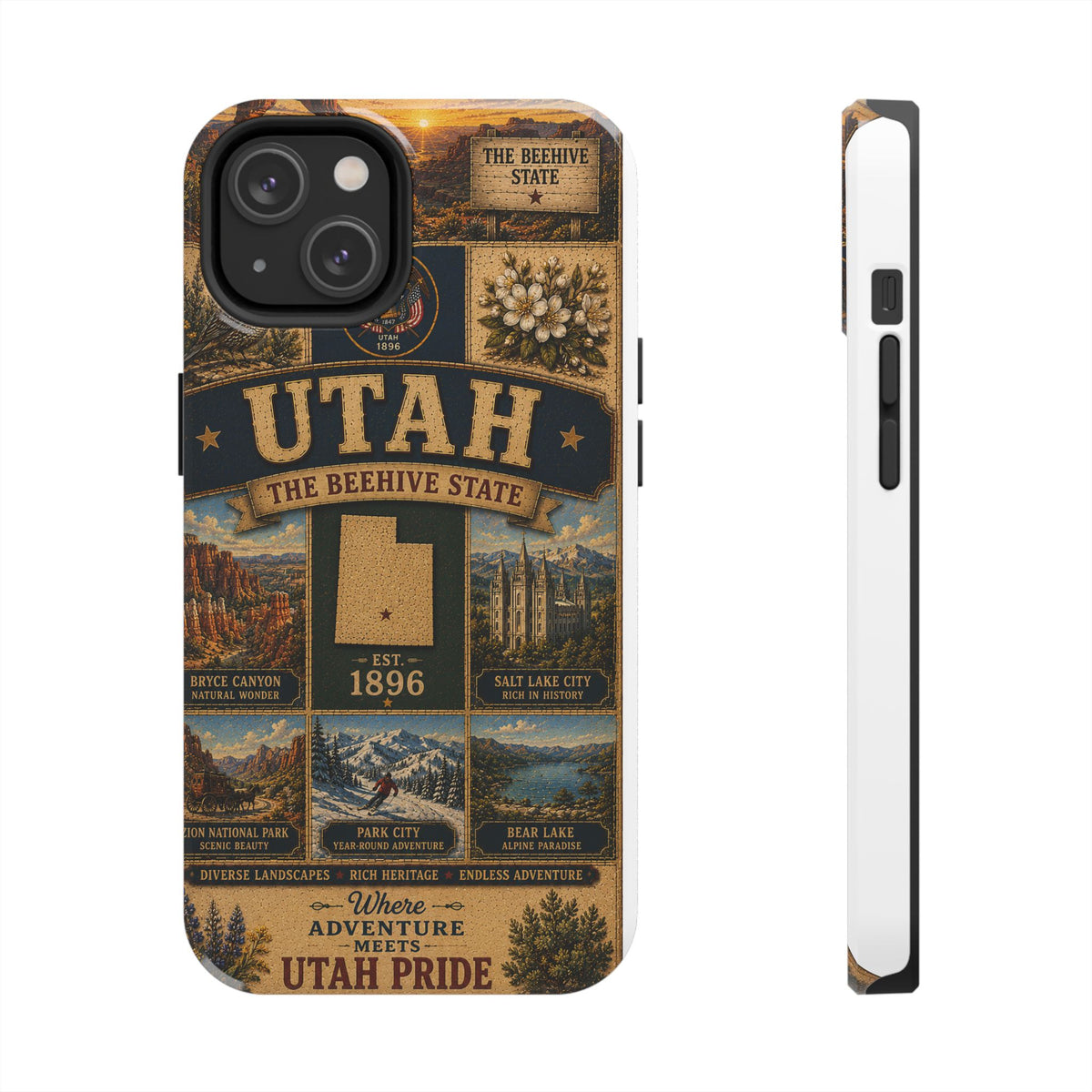 Utah Faux Patchwork Phone Case The Beehive State Vintage Travel Poster Retro State Pride Cover Est 1896