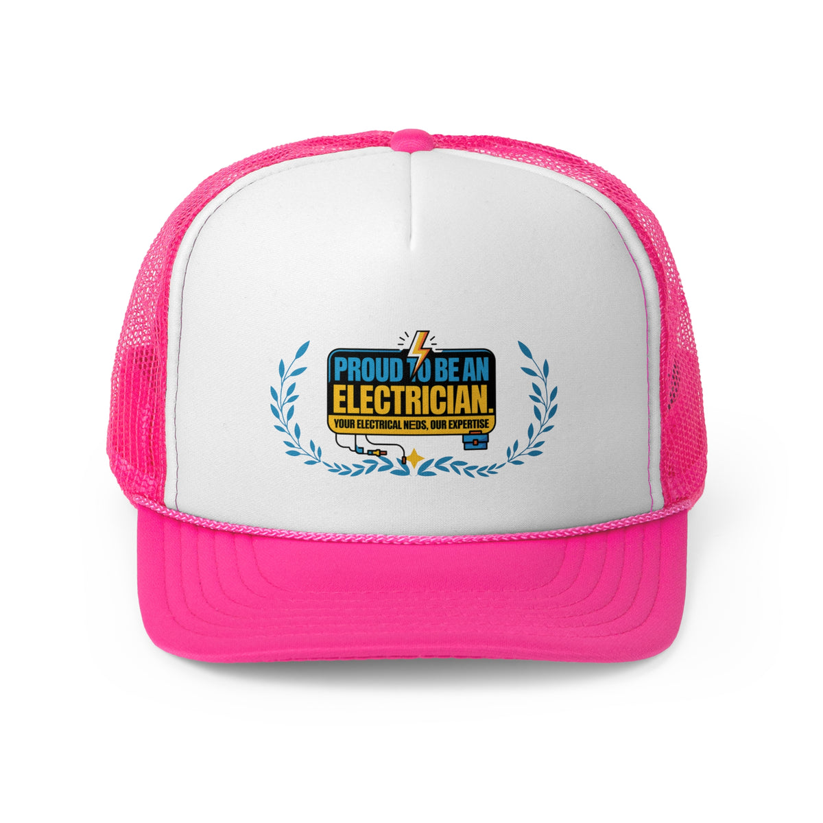 Electrician Trucker Hat – Proud to Be an Electrician | Your Electrical Needs, Our Expertise | Tradesman Workwear Gift Cap