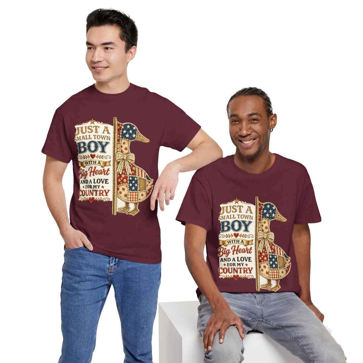 Small Town Boy Patriotic T-Shirt – “Just a Small Town Boy with a Big Heart and a Love for My Country”