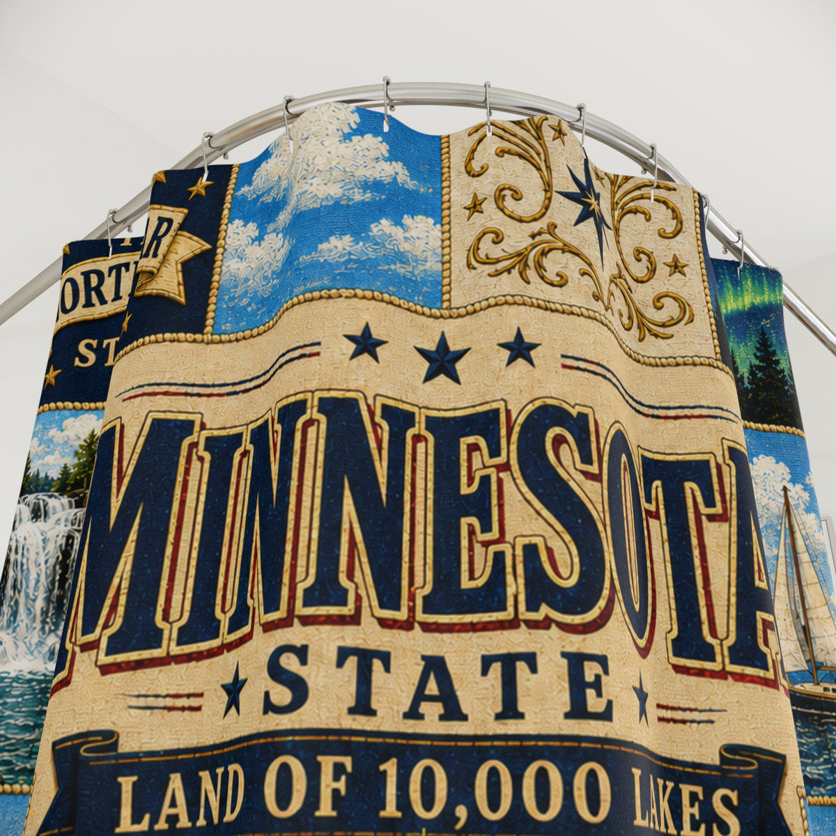 Minnesota State 'Land of 10,000 Lakes' Shower Curtain – Vintage State Collage