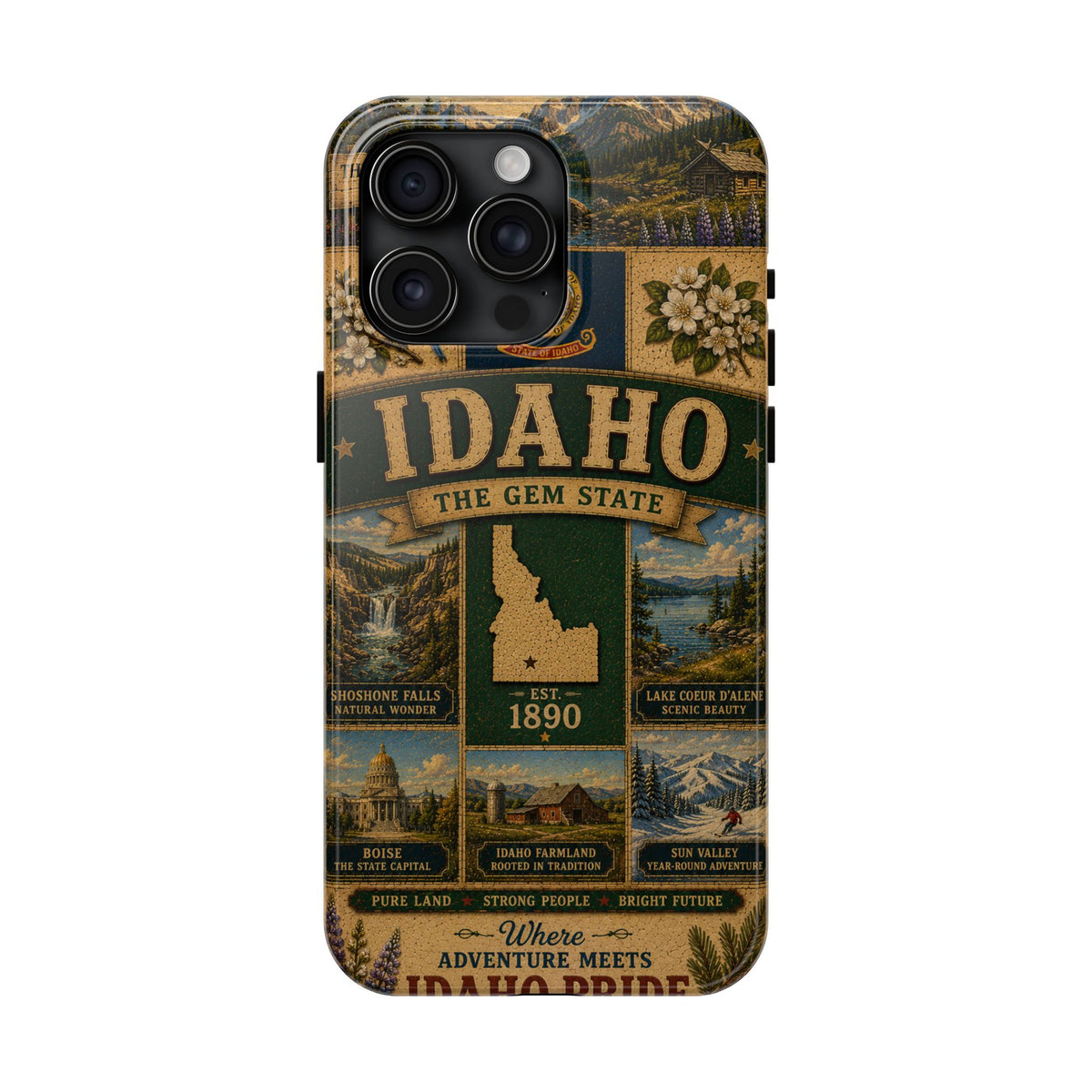 Idaho Gem State Faux Patchwork Phone Case Vintage Travel Poster Retro State Pride Cover