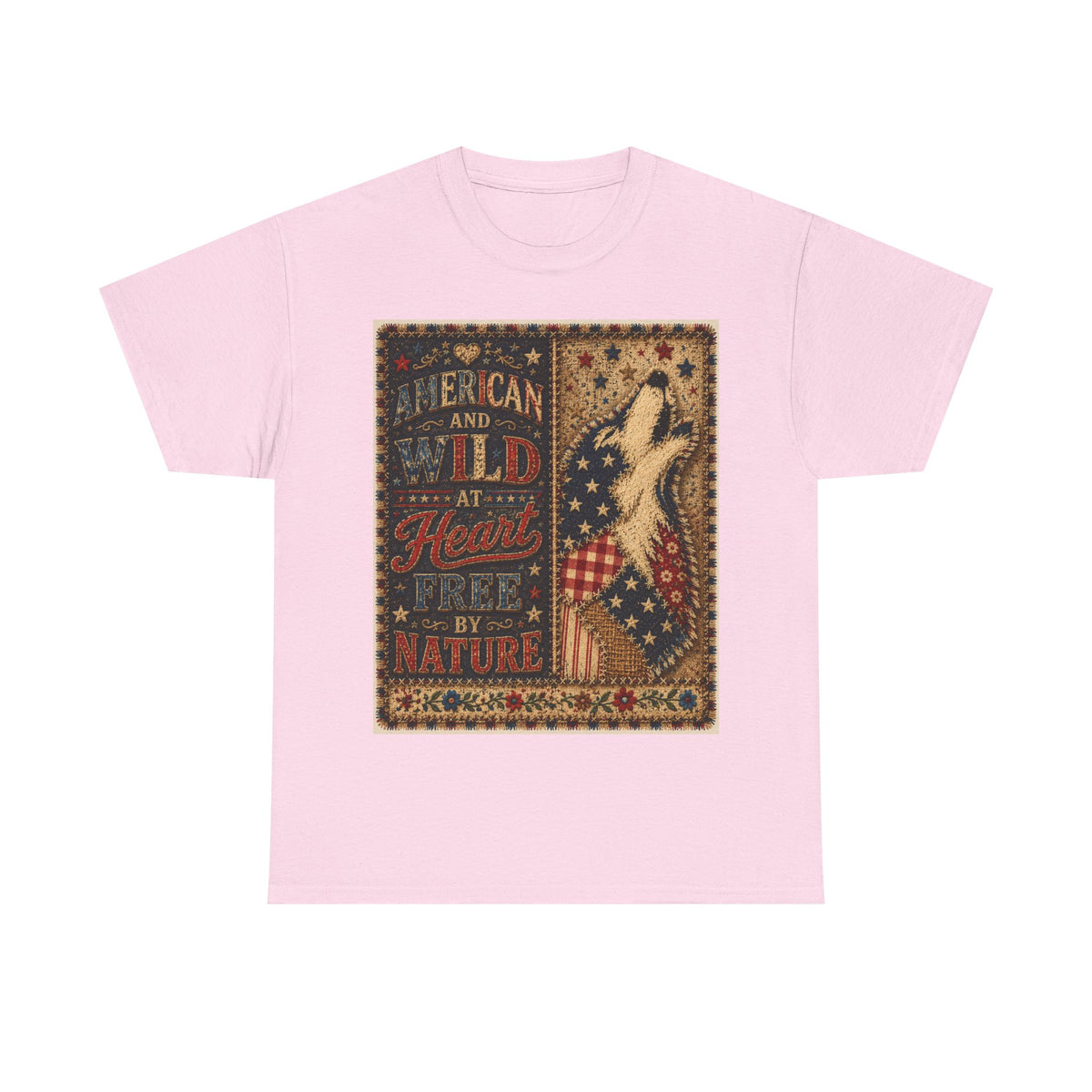 Patriotic Retro Tee – "American and Wild at Heart, Free by Nature" Flag Silhouette Shirt