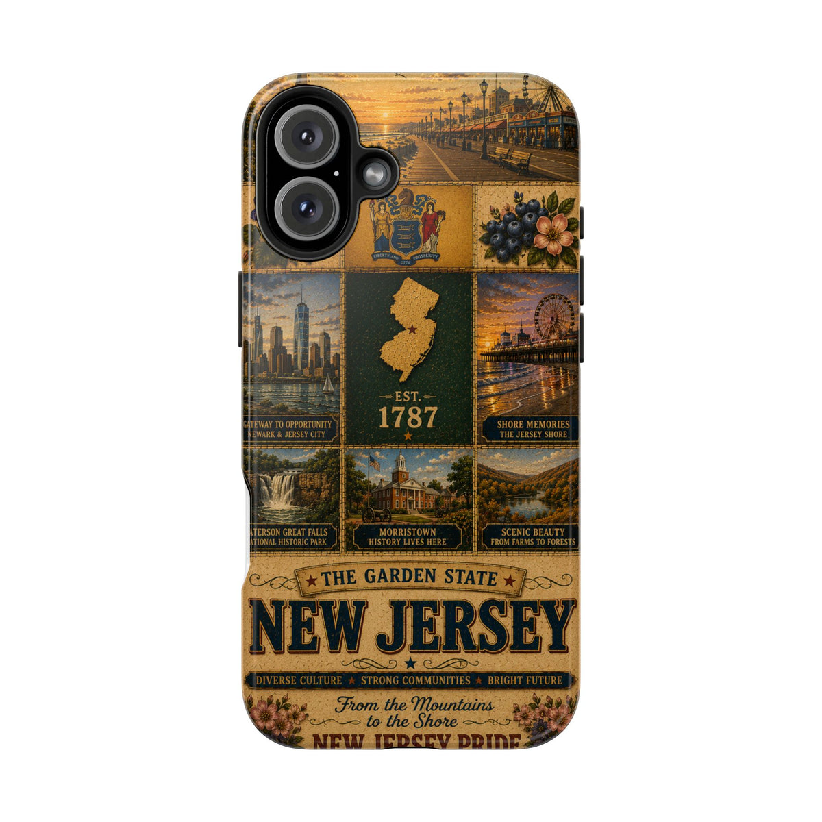 New Jersey Faux Patchwork Phone Case Garden State Vintage Travel Poster Retro State Pride Cover for iPhone & Samsung