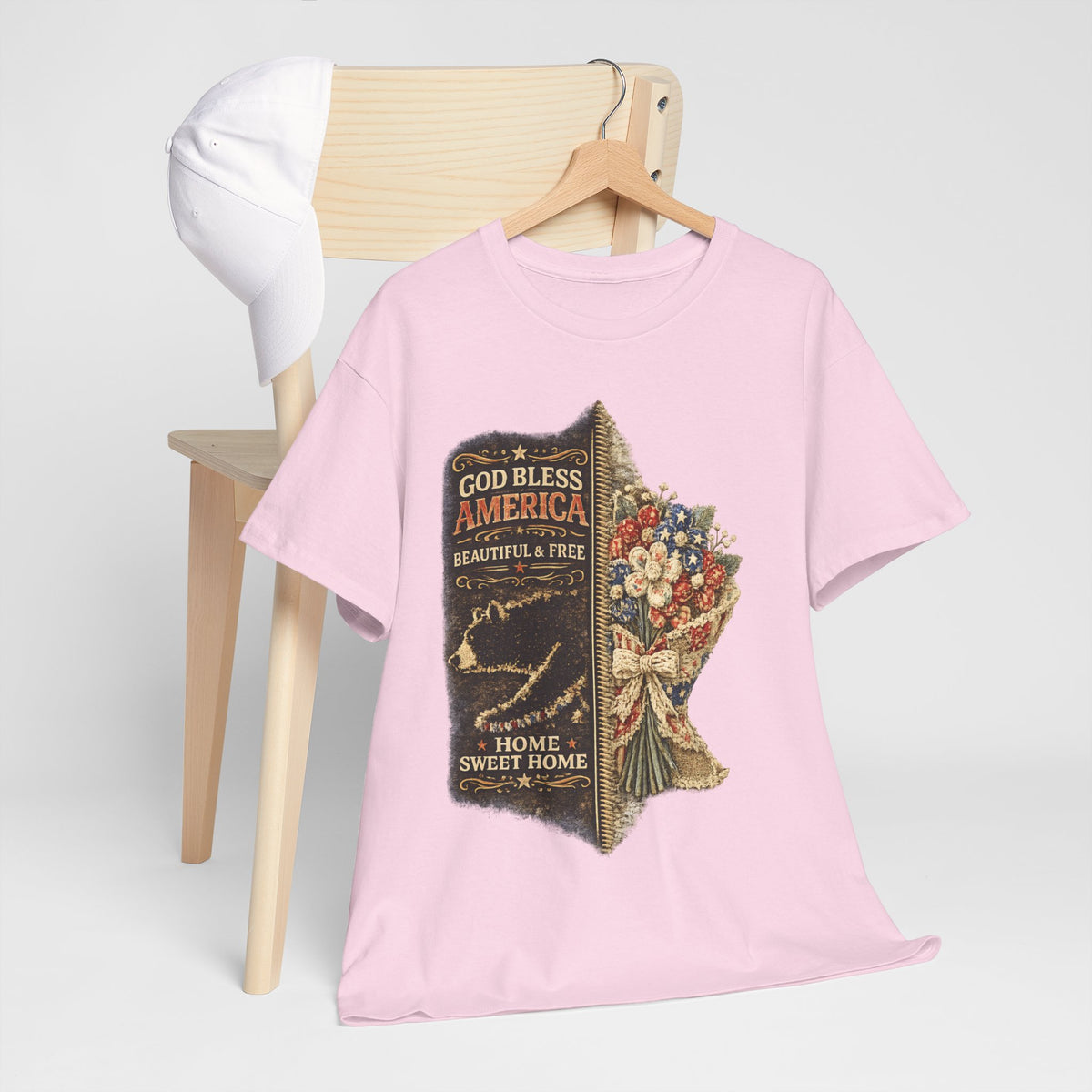 God Bless America T-Shirt — Patriotic "Home Sweet Home" Floral Design