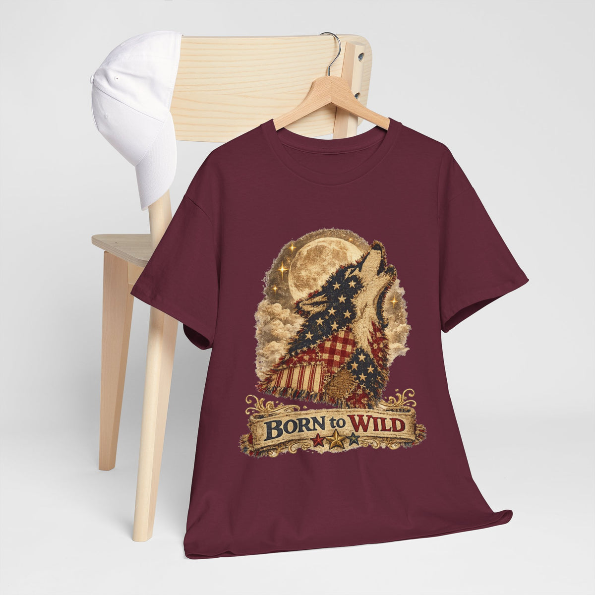 Born to Wild Wolf T-Shirt – Patriotic Howling Wolf Graphic Tee