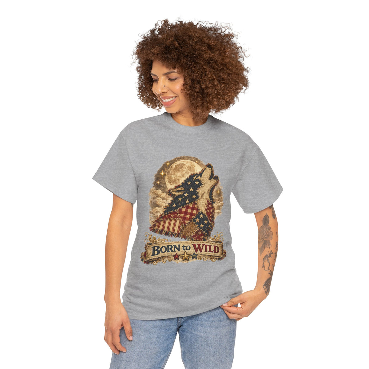 Born to Wild Wolf T-Shirt – Patriotic Howling Wolf Graphic Tee